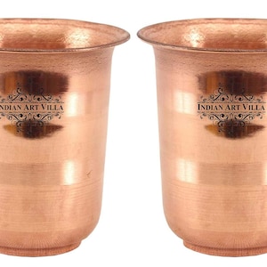 Set 2 Pure Copper Tumbler Cups 100ml Traditional Indian Drinkware for Puja Water Serving