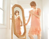 Vintage free-standing wicker mirror, tall vertical natural neutral tan brown rattan wood swivel full length floor, 1970s boho retro