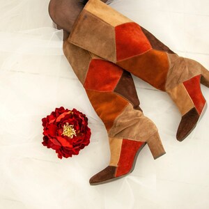 Vintage Suede Patchwork Boots Genuine 