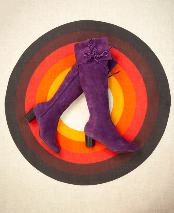 Vintage purple suede boots, tall dark knee-high Ba