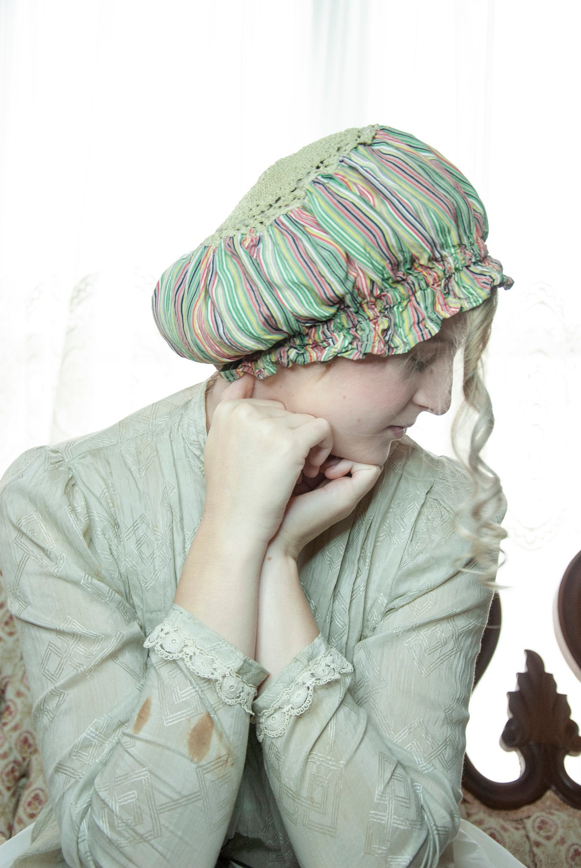 Vintage 1930s Striped Sleep Cap Green Red Yellow Chartreuse Etsy