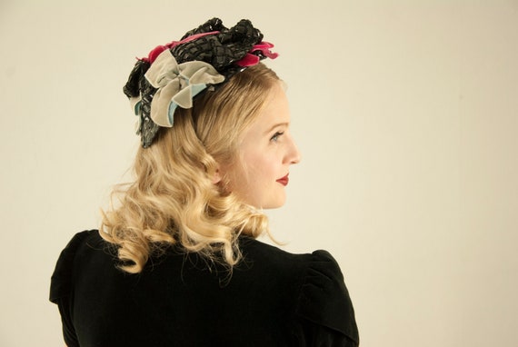 Vintage 1930s Black Fascinator Hat 