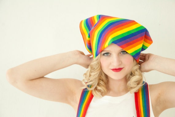 Vintage rainbow bandana scarf, colorful stripes sq