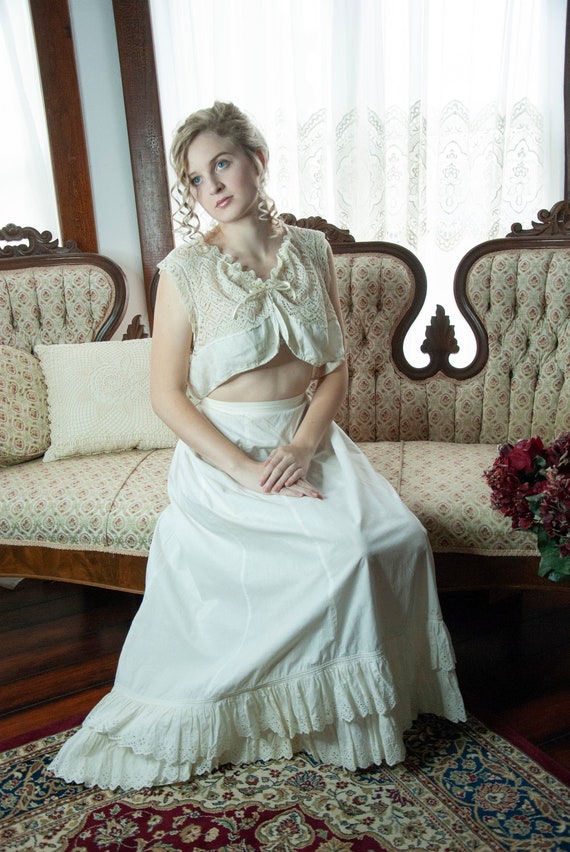 White Victorian petticoat, antique cotton long hal