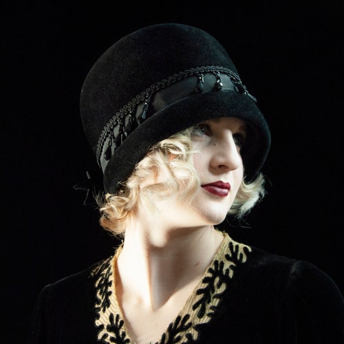 Vintage Black Beaded Cloche Hat Formal 