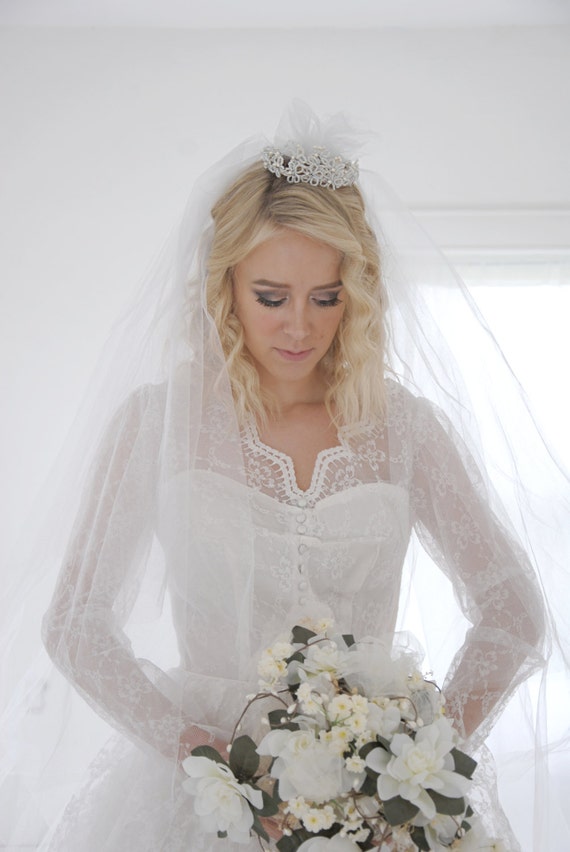 Vintage 1950s Crown Wedding Veil Tiara Bridal Headpiece Etsy