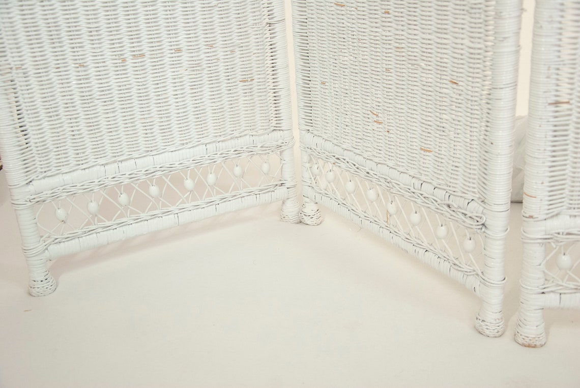 Vintage White Wicker Changing Screen Threepanel Room Etsy