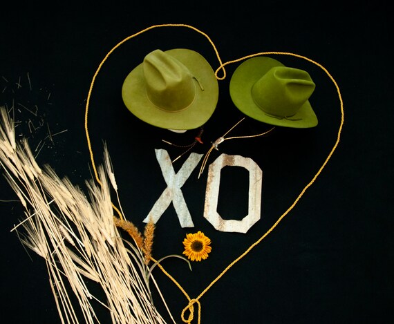 Vintage green cowboy hats, avocado beaver fur matc