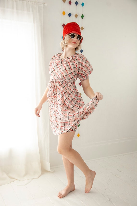 Vintage 1930s playsuit set, white red black plaid… - image 2