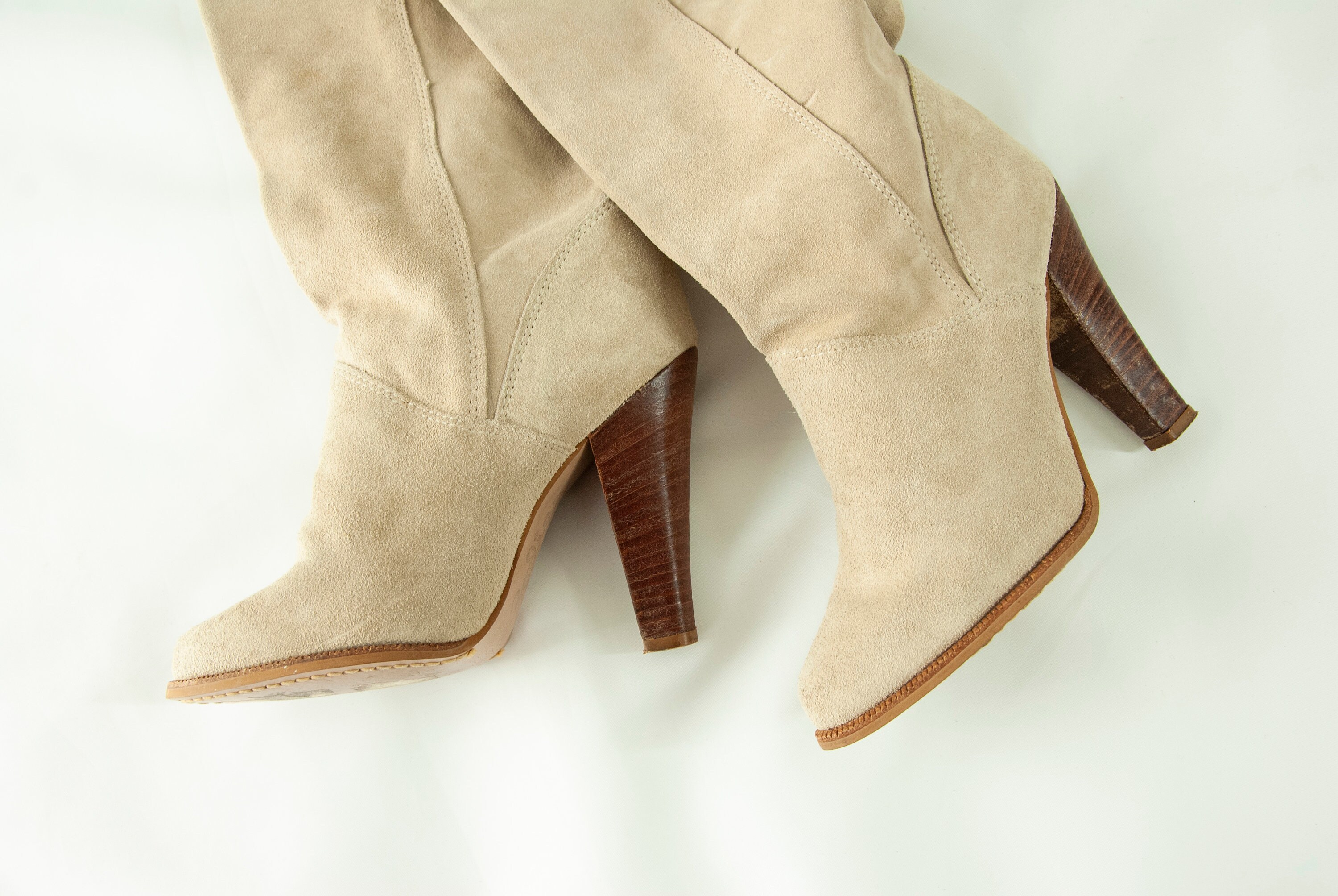 Vintage Suede Thigh-high Boots Beige 