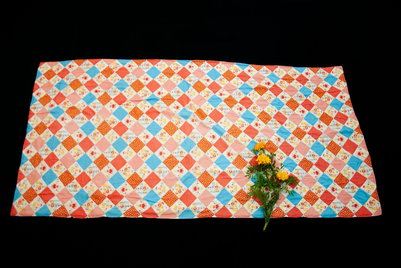 Vintage 1970s novelty print blanket girls in dresses red Etsy