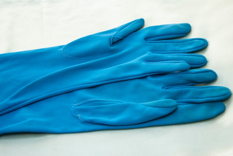 Vintage 1950s Long Blue Gloves Elbow Length Matte Nylon - Etsy