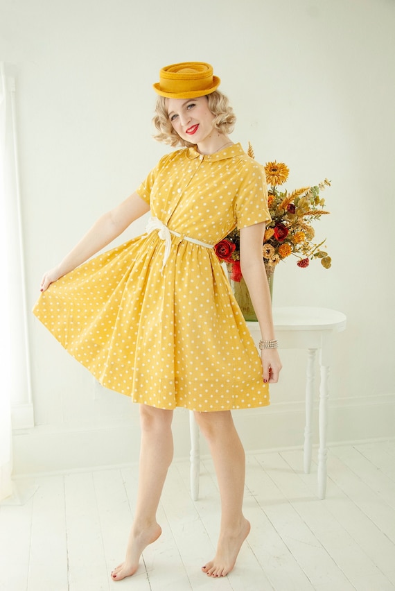 vintage yellow polka dot dress
