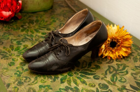 Zwarte Edwardiaanse schoenen antieke lederen veterhakken - Etsy Nederland