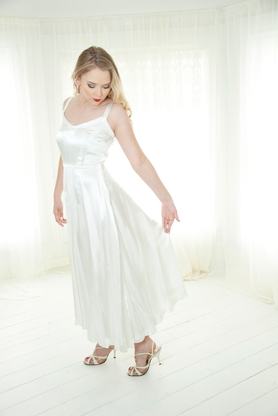 Vintage 1940s white satin slip dress, sleeveless f