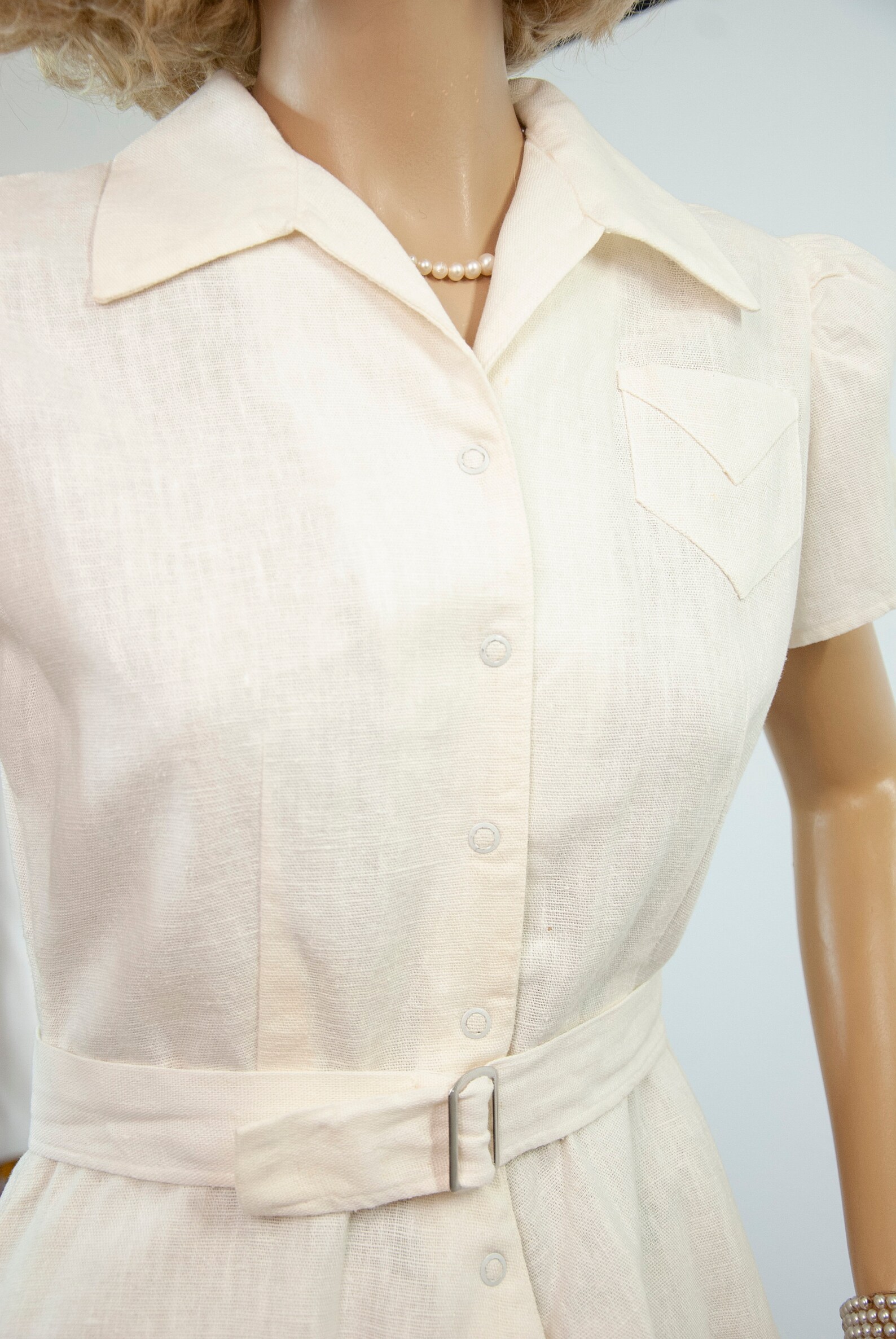 Vintage 1940s Long Peplum Blouse White Linen Short Puffed | Etsy