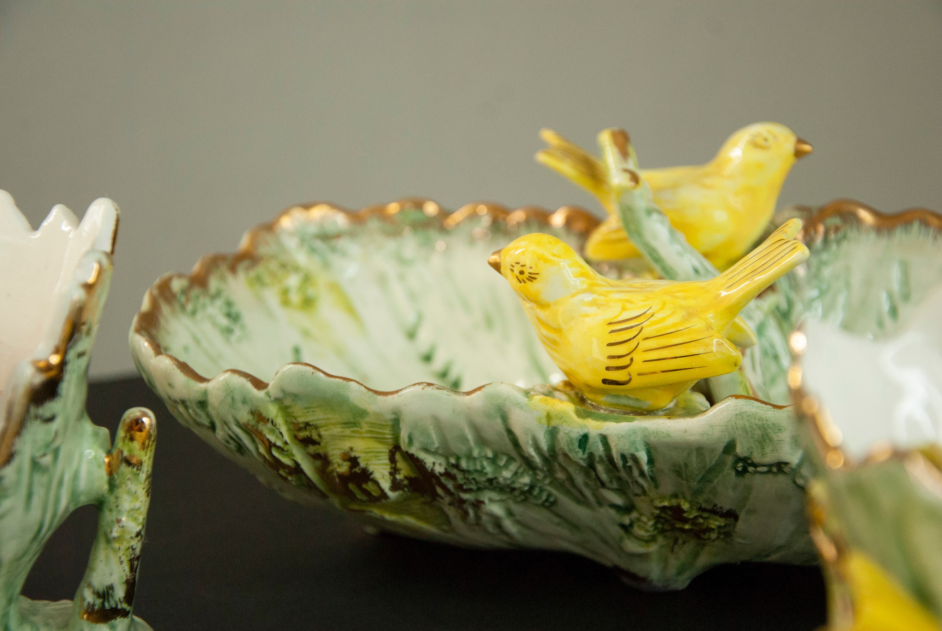 Vintage yellow birds decor set ceramic candle holders vase Etsy