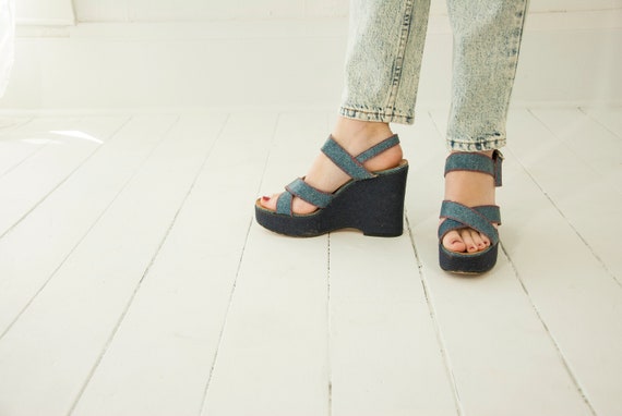 denim platform sandals