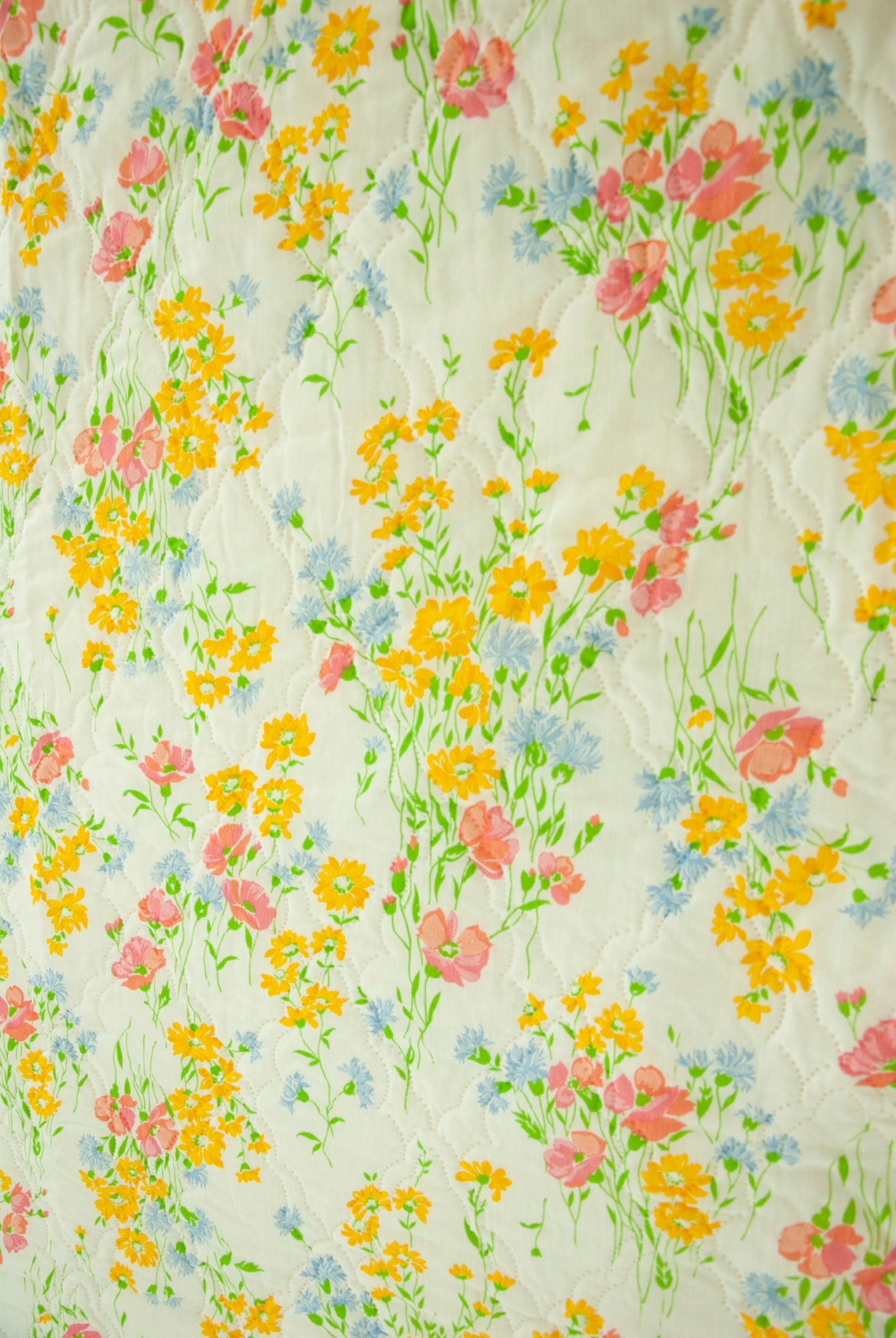 Vintage Yellow Floral Bedspread Blanket White Green Pink - Etsy