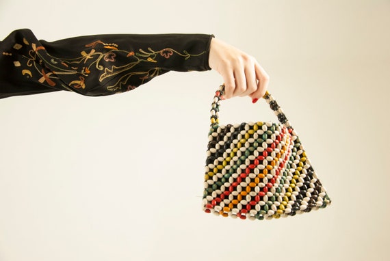 Vintage 1930s beaded handbag purse, rainbow chartr