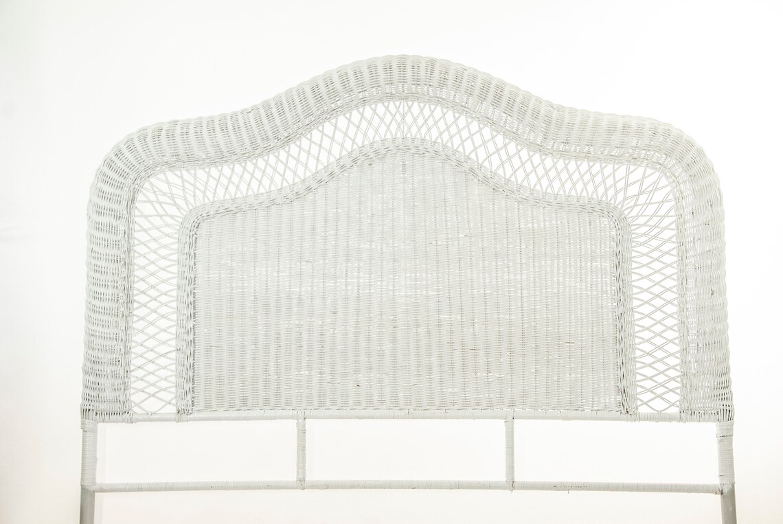 Vintage Queen White Wicker Headboard Painted Woven Bed Frame Etsy