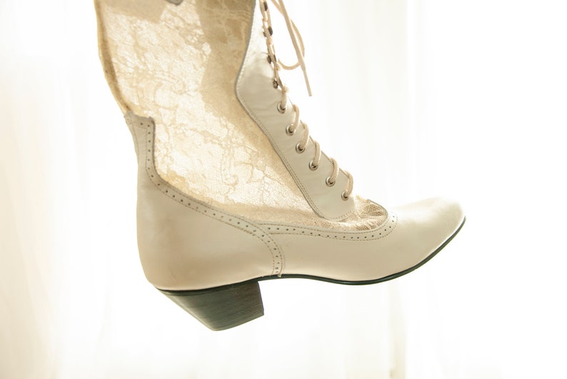 white lace up granny boots