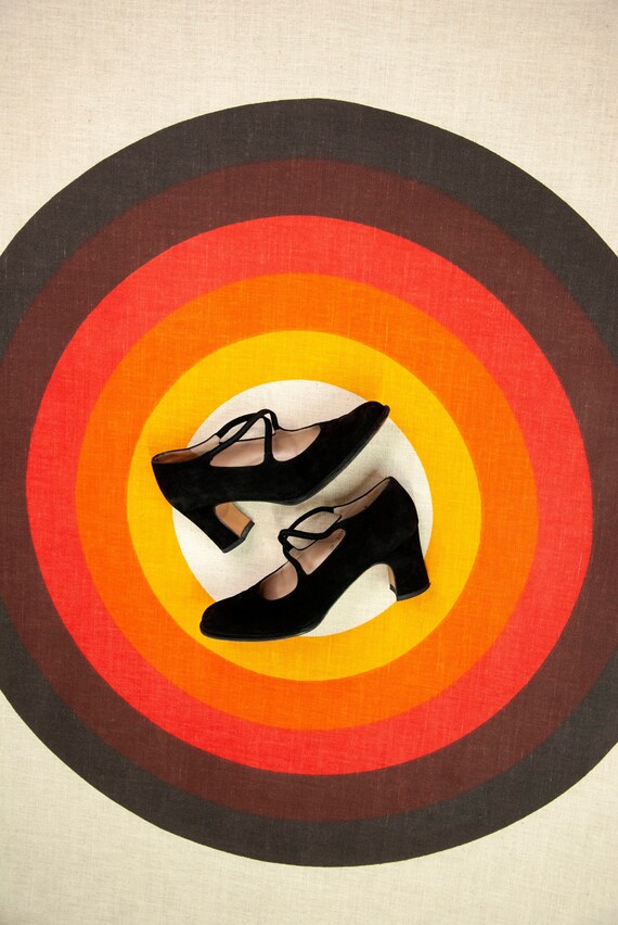 Vintage black suede formal shoes, genuine leather