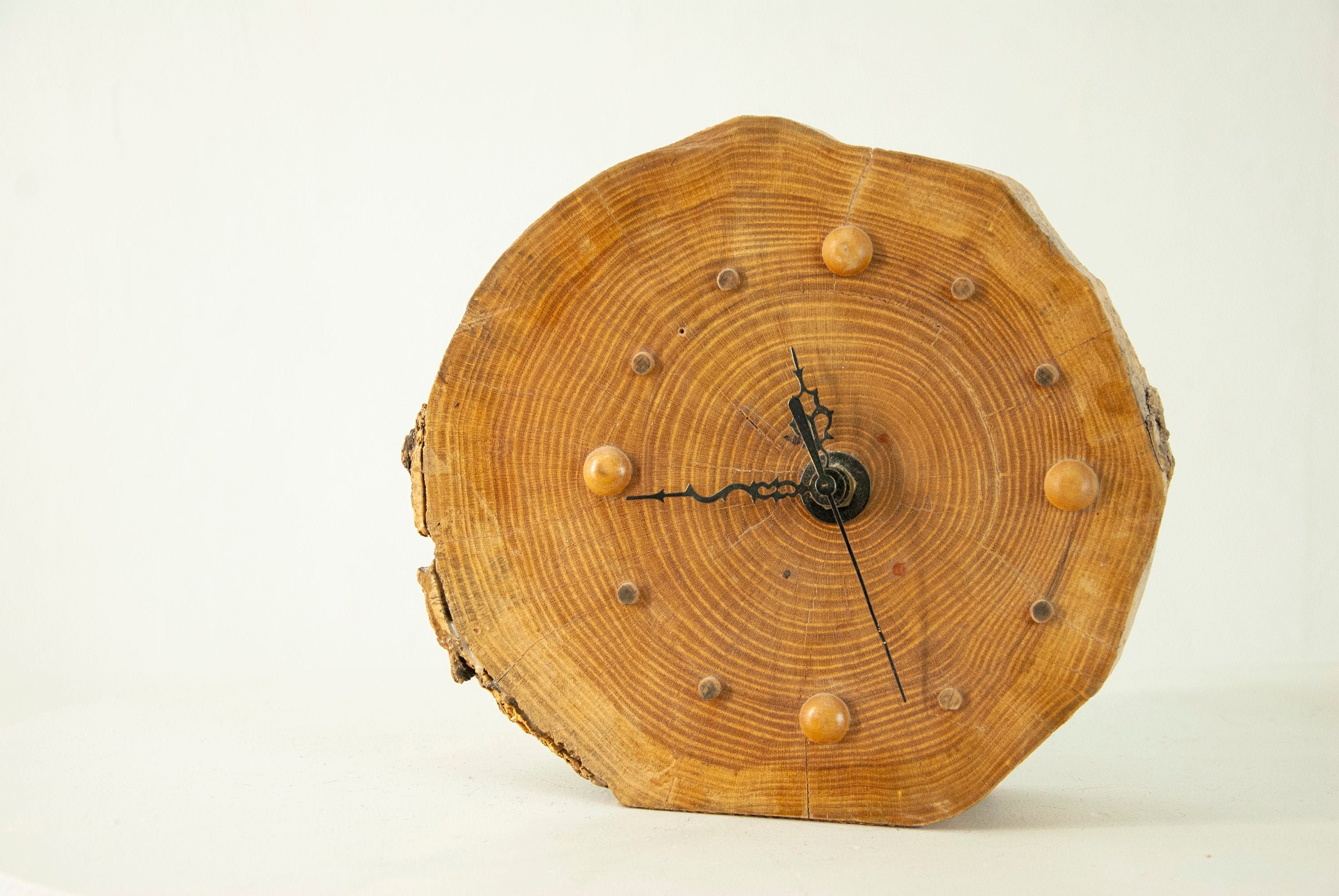 Vintage log clock raw wood slab round brown wooden bark tree Etsy
