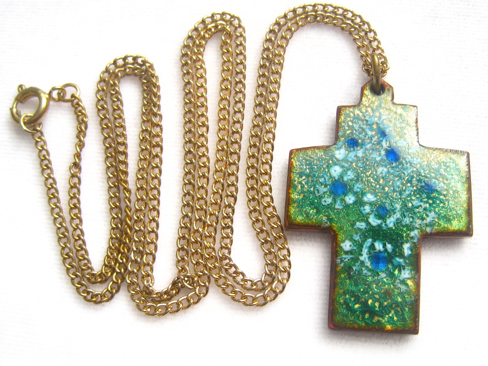 Enamel Cross Pendant Necklace. Glass Floral Enamel on Copper Etsy