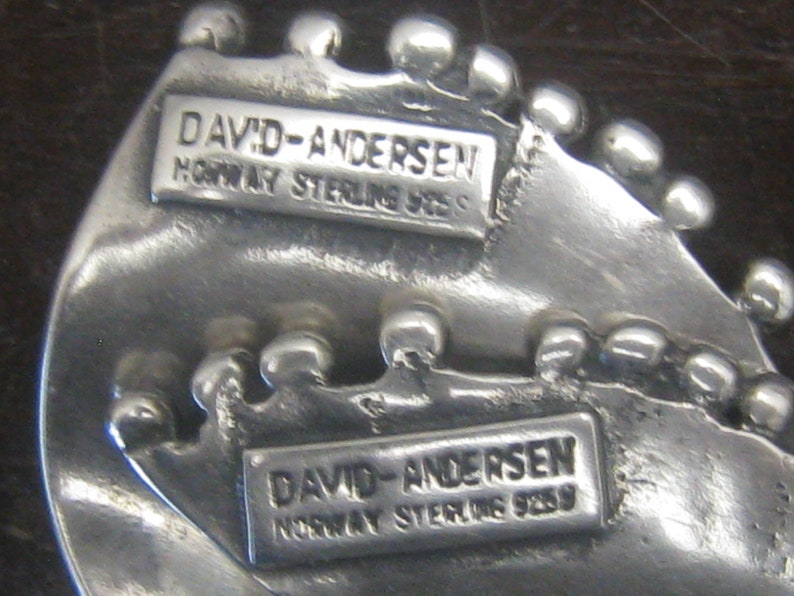 DAVID ANDERSEN Sterling Earrings Mid Century Modern Signed Contoured Wavy Fan like Drops have Raised Lines with Ball Ends.