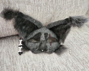 Handmade Therian Smoky Gray Cat Mask