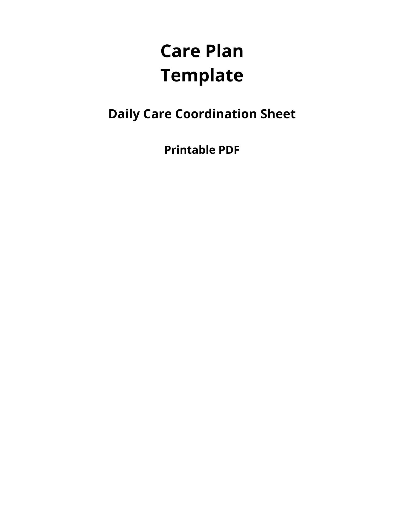 Care Routine Plan Template Care Plan Template Printable PDF | Daily Care Coordination Sheet ...