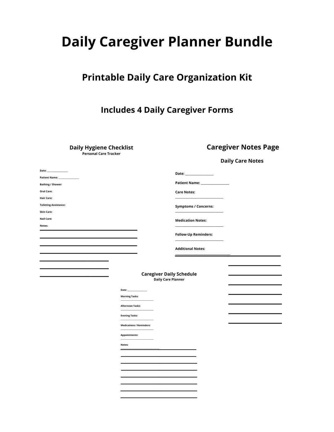 Weekly Care Note Daily Caregiver Planner Bundle Printable PDF | Caregiver Organization ...