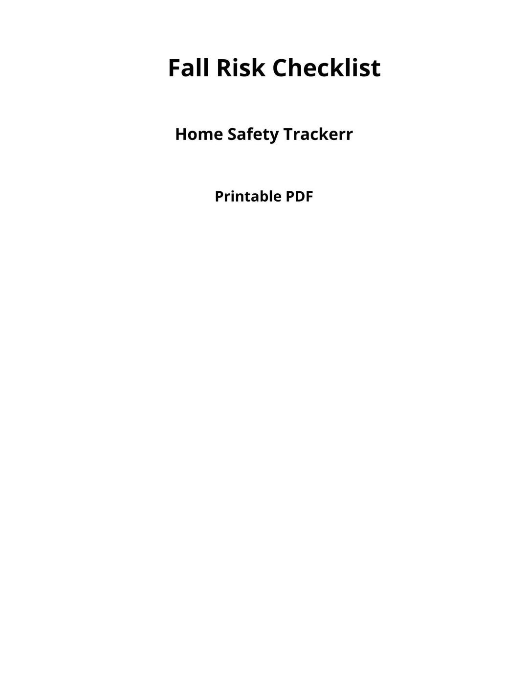 Fall Risk Checklist Printable PDF | Home Safety Tracker | Elderly Care ...