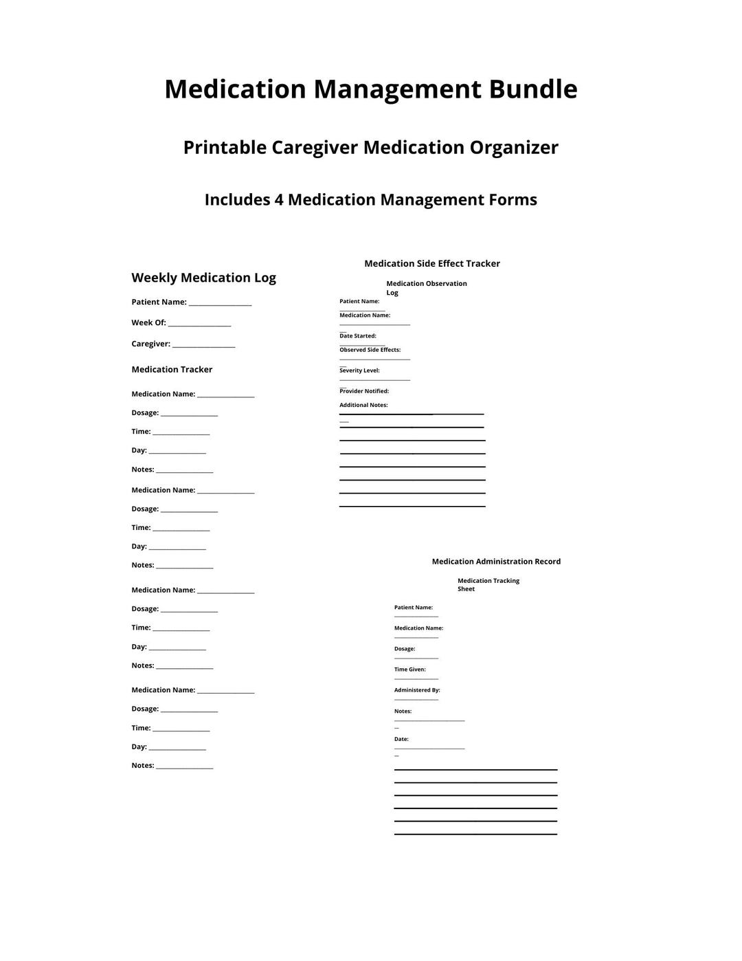 Medication Collection Form Medication Management Bundle Printable PDF | Caregiver Medication ...