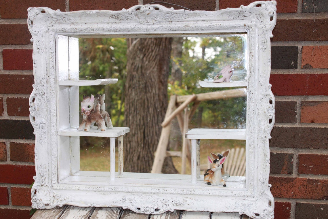 Antique Mirror Wooden Shadow Box Frame Shabby chic Vintage Etsy