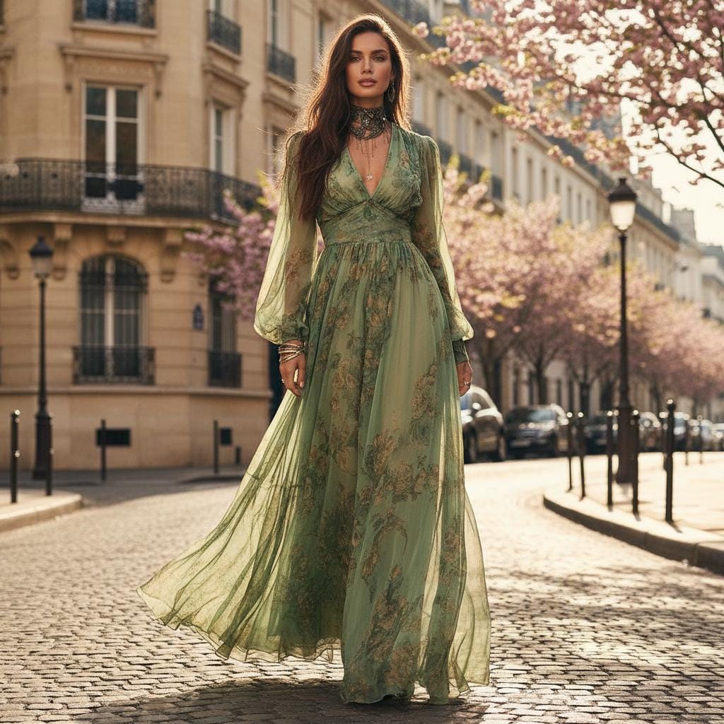 Green Floral Maxi Dress - Etsy UK