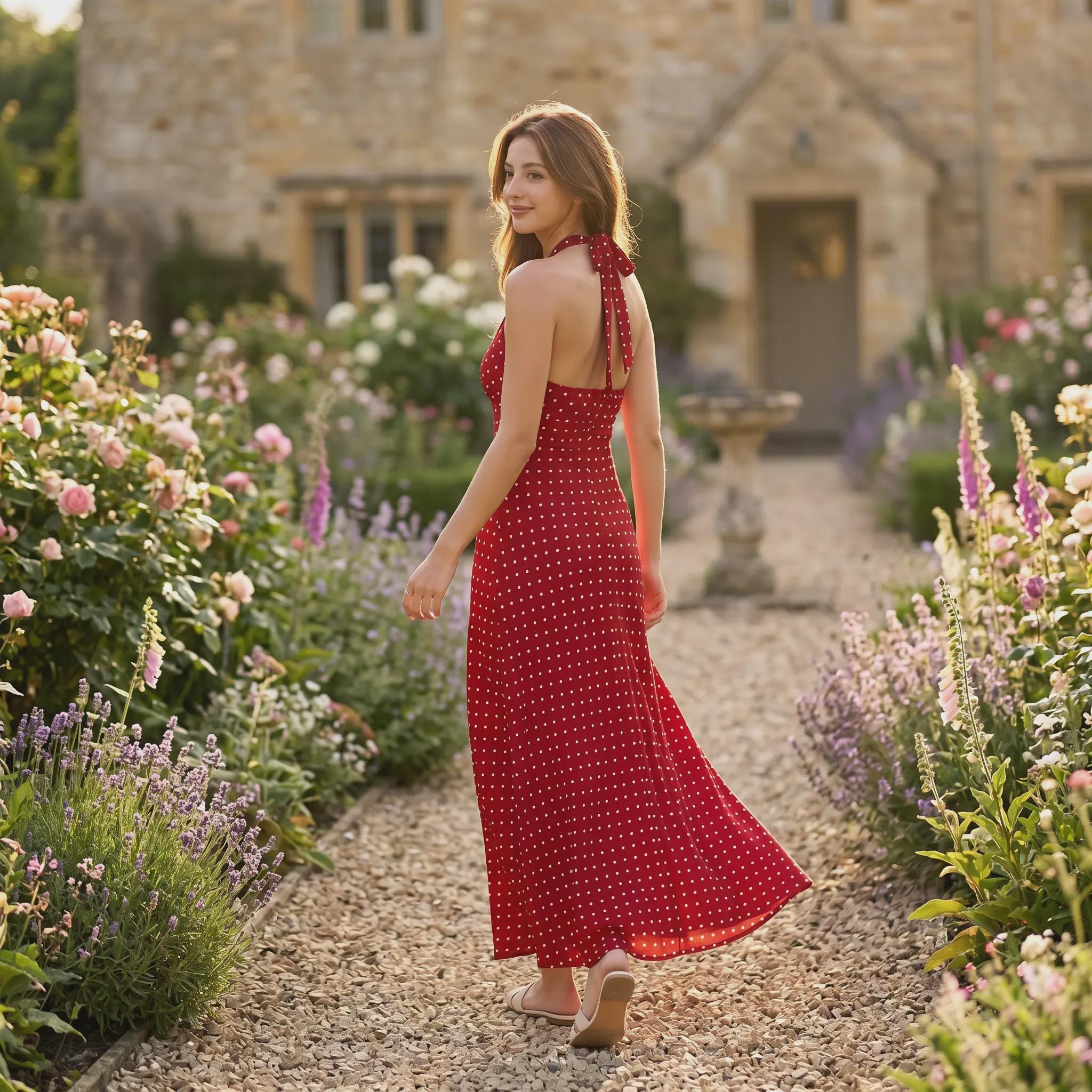 slim fit dress slacks 1950s Inspired Red Polka Dot Halter Dress main image 1