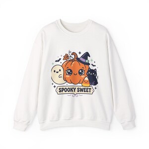 Felpa con trio di zucche spettrali e dolci / Design di zucca kawaii per Halloween