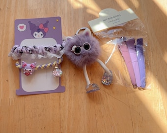 Kawaii Beauty Goodie Bag | Plush Bag Charm & Hair Accessories | FREE Personalized Label | Birthday Party Favor