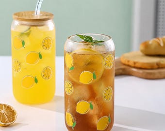 Summer Fruit Glass Cup | Cherry, Strawberry, Lemon & Avocado | UV DTF Transfer