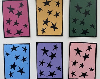 Handmade Linocut Star Art | Small Block Print Bookmark | Minimalist Wall Art