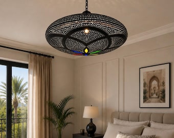 Marokkanische Messing-Pendelleuchte – Handgefertigte Boho-Deckenlampe – Handgefertigter Kronleuchter im arabischen Stil – Luxusdekor