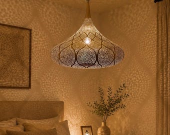 Moroccan Brass Pendant Light: Handmade Openwork Lamp
