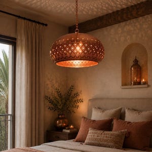 Oriental Ceiling Lamp, Large Gold Lantern, Moroccan Living Room Light, Boho Brass Pendant Light