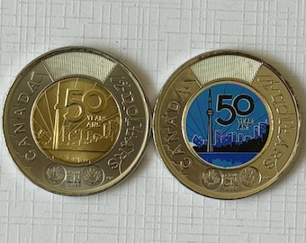 Canadá 2026 Torre CN 50 aniversario (Coloreado y en blanco) Moneda de dos dólares canadienses