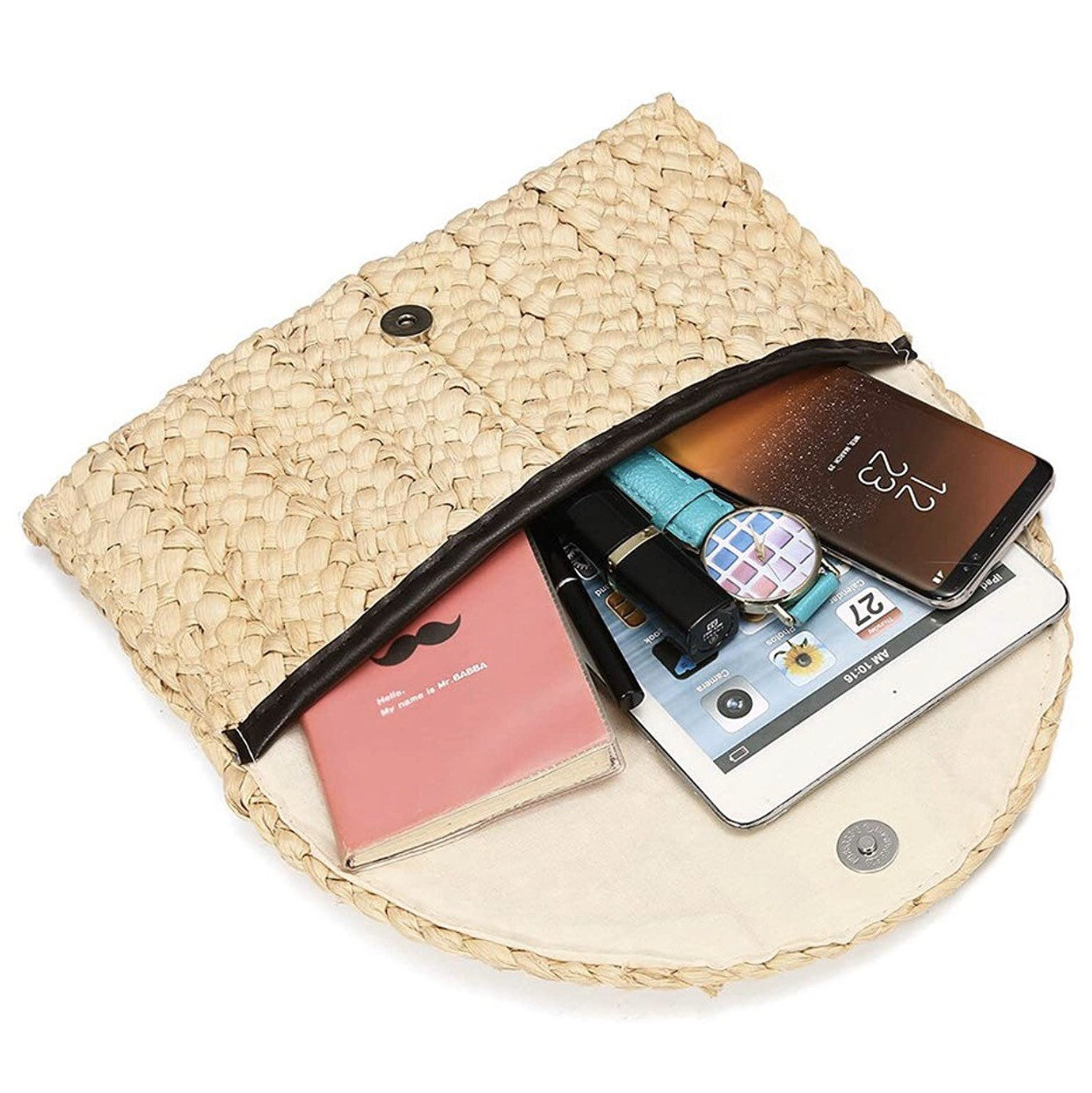 Straw Clutch Purse Customize with Monogram, Fabric, Trim