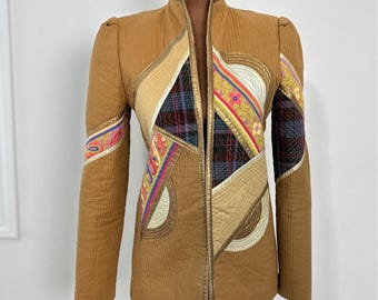 vintage Lillie Rubin - Veste matelassée en patchwork et appliqué en cuir doré à porter