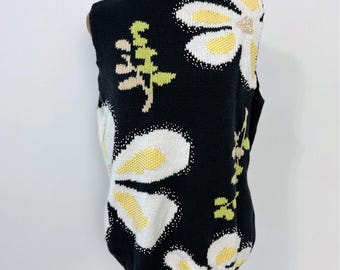 vintage Susan Bristol Floral Sweater Vest Women Large Black Good condition