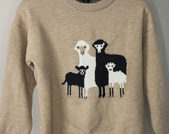 Sweter damski Cottagecore z alpaki, średniej grubości, z domieszką wełny